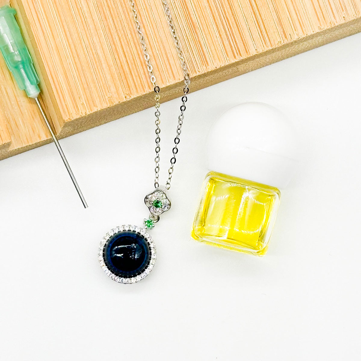 Sterling Silver Crown Jewel Aroma Necklace - Navy | Energy & Healing | Diffuse on the go-3