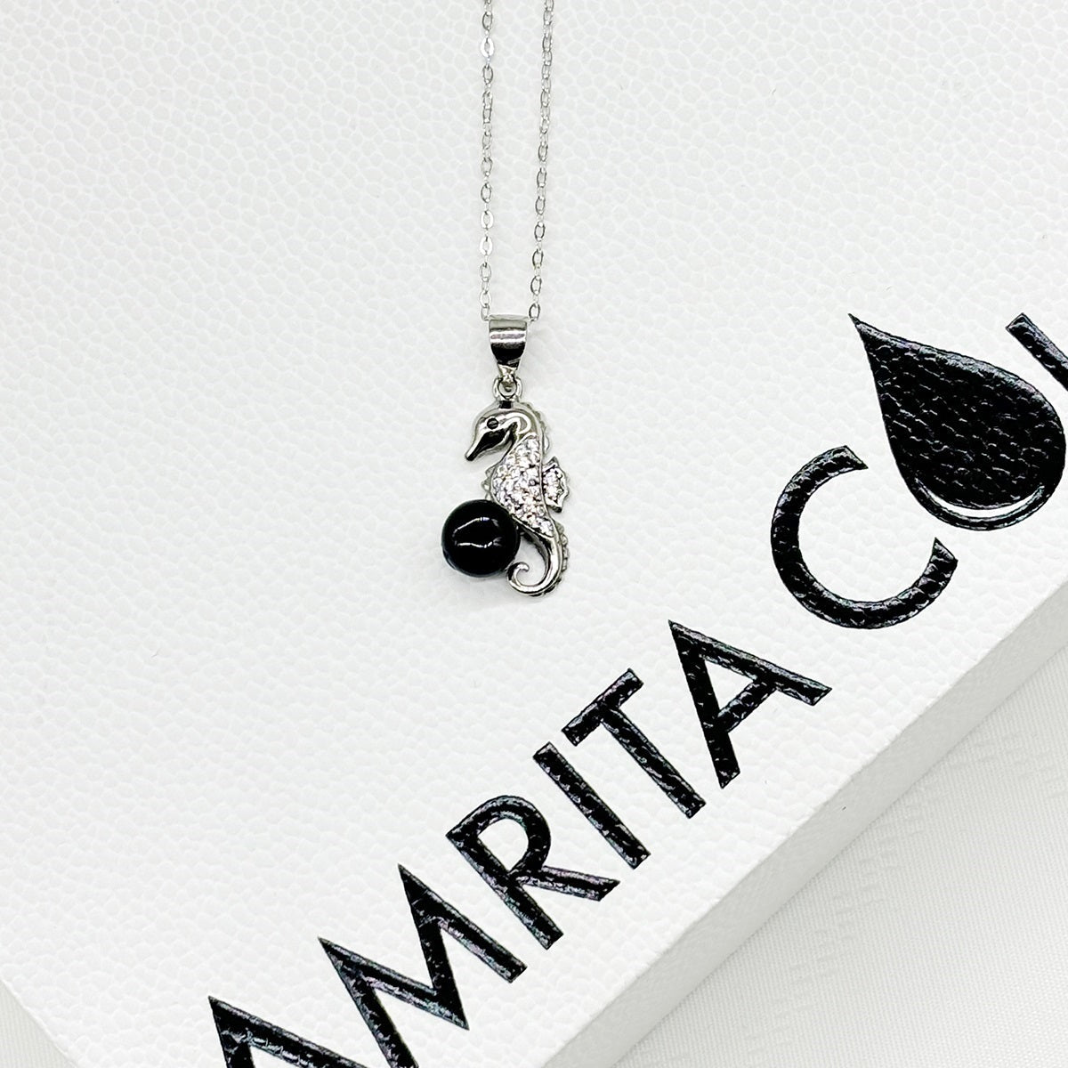 Sterling Silver Sea Horse Aroma Necklace - Black | Energy & Healing | Diffuse on the go-3