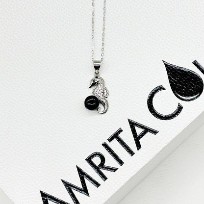 Sterling Silver Sea Horse Aroma Necklace - Black | Energy & Healing | Diffuse on the go-3
