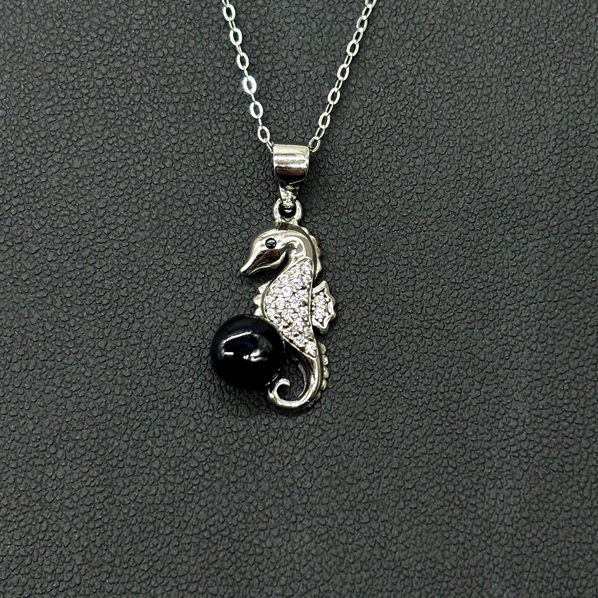 Sterling Silver Sea Horse Aroma Necklace - Black | Energy & Healing | Diffuse on the go-2