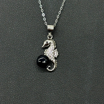 Sterling Silver Sea Horse Aroma Necklace - Black | Energy & Healing | Diffuse on the go-2