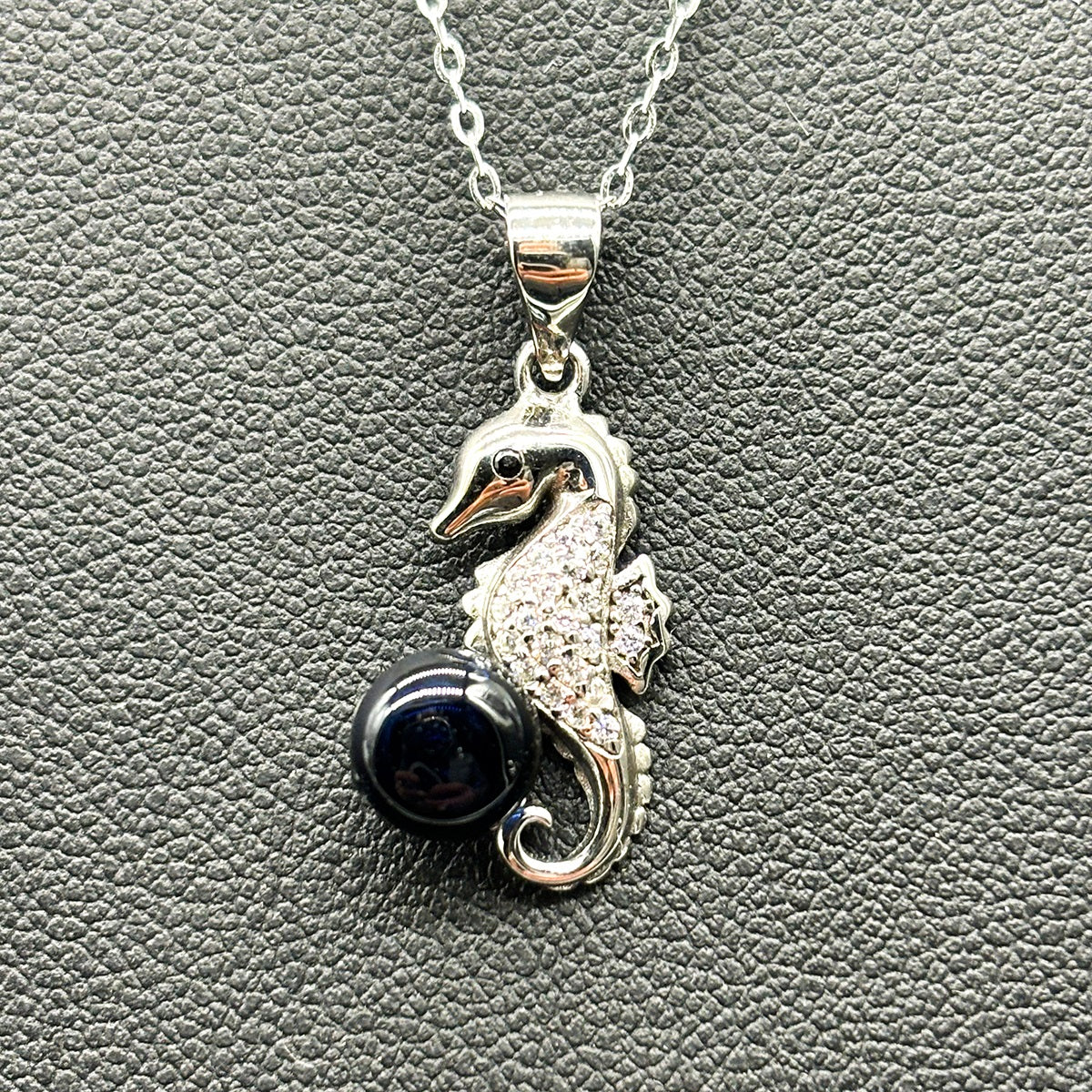 Sterling Silver Sea Horse Aroma Necklace - Black | Energy & Healing | Diffuse on the go-1