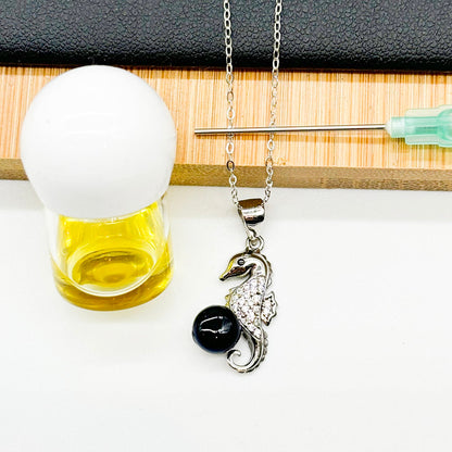 Sterling Silver Sea Horse Aroma Necklace - Black | Energy & Healing | Diffuse on the go-0