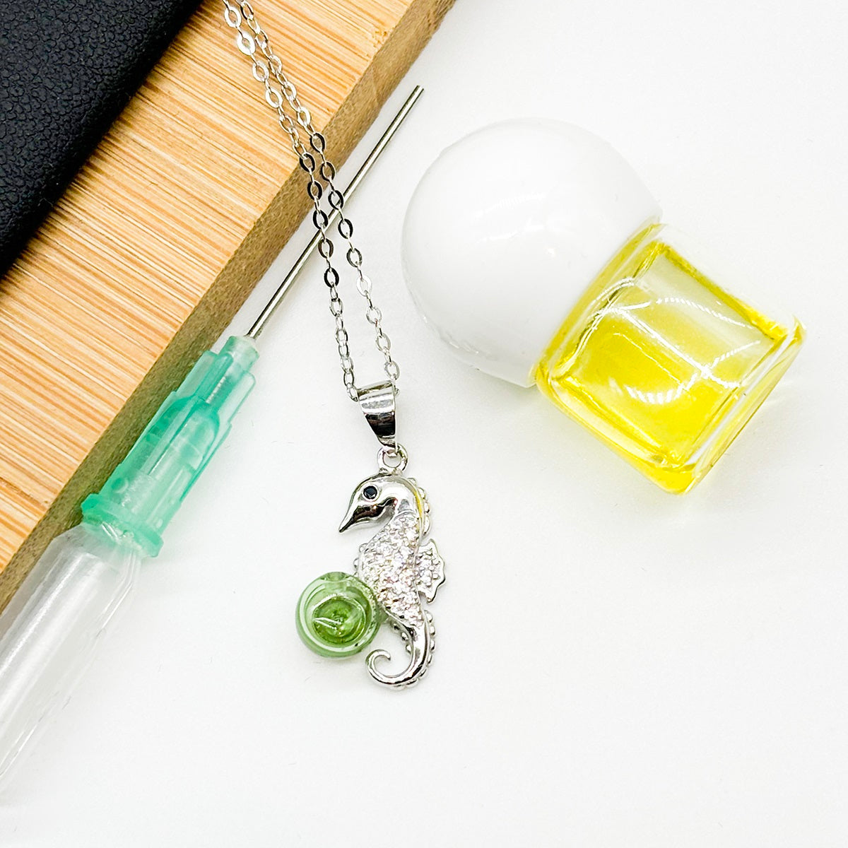 Sterling Silver Sea Horse Aroma Necklace - Lime | Energy & Healing | Diffuse on the go-1