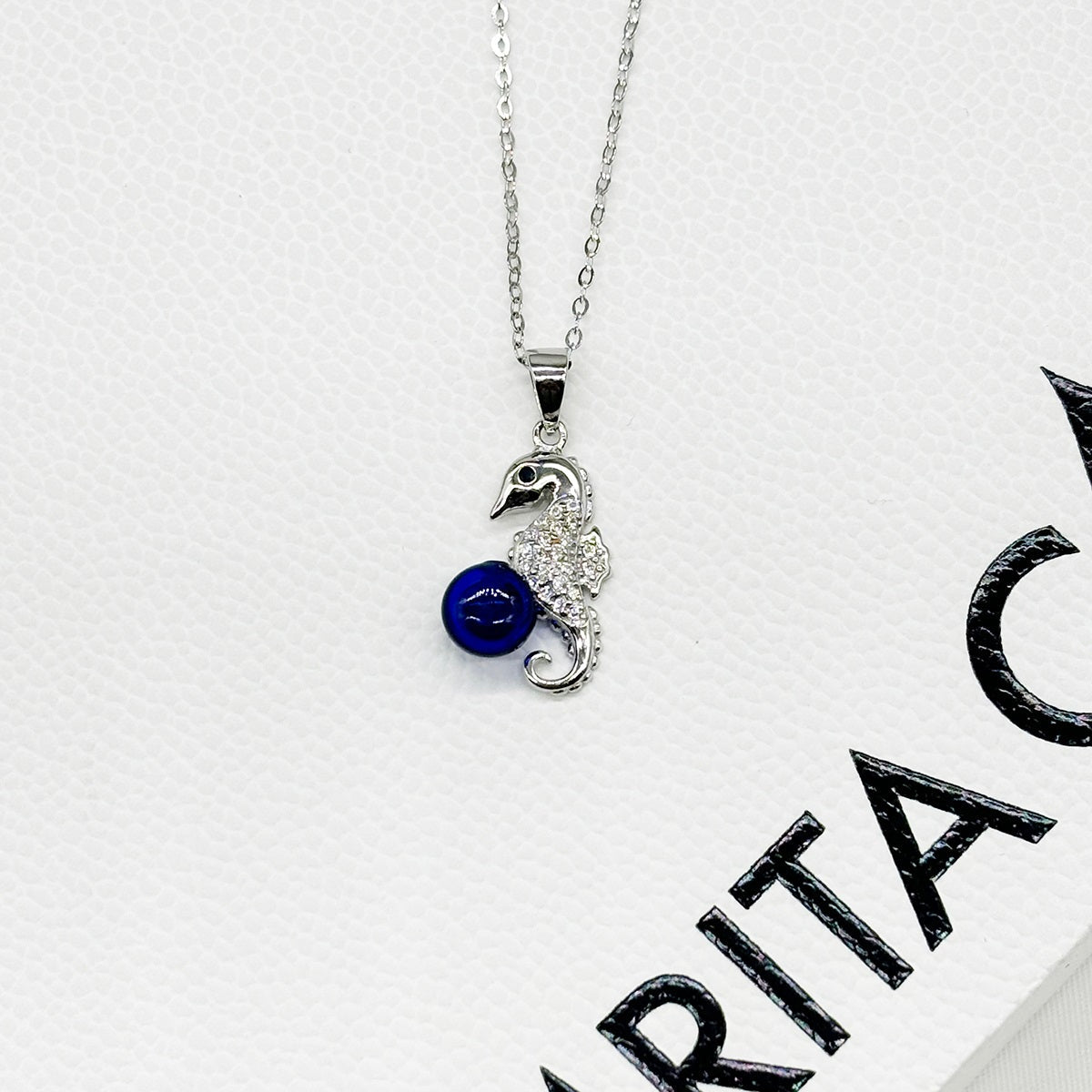 Sterling Silver Sea Horse Aroma Necklace - Navy | Energy & Healing | Diffuse on the go-3