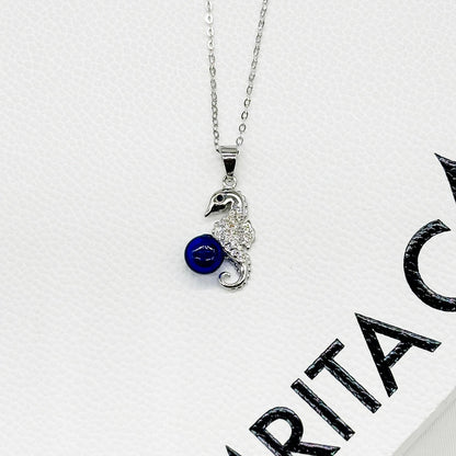 Sterling Silver Sea Horse Aroma Necklace - Navy | Energy & Healing | Diffuse on the go-3