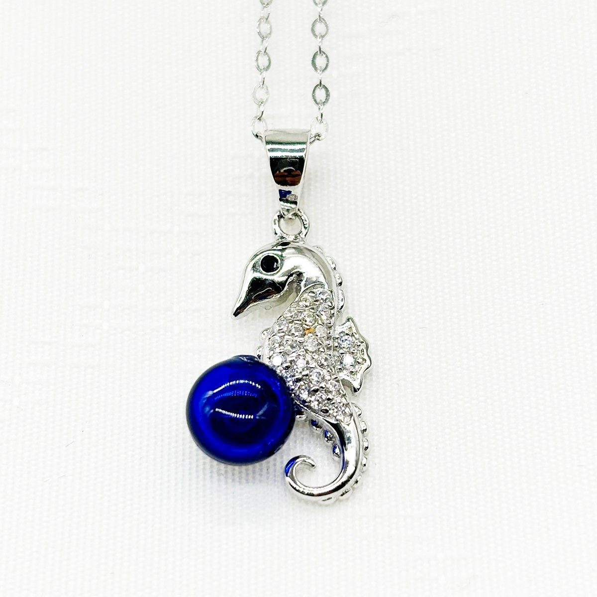 Sterling Silver Sea Horse Aroma Necklace - Navy | Energy & Healing | Diffuse on the go-0