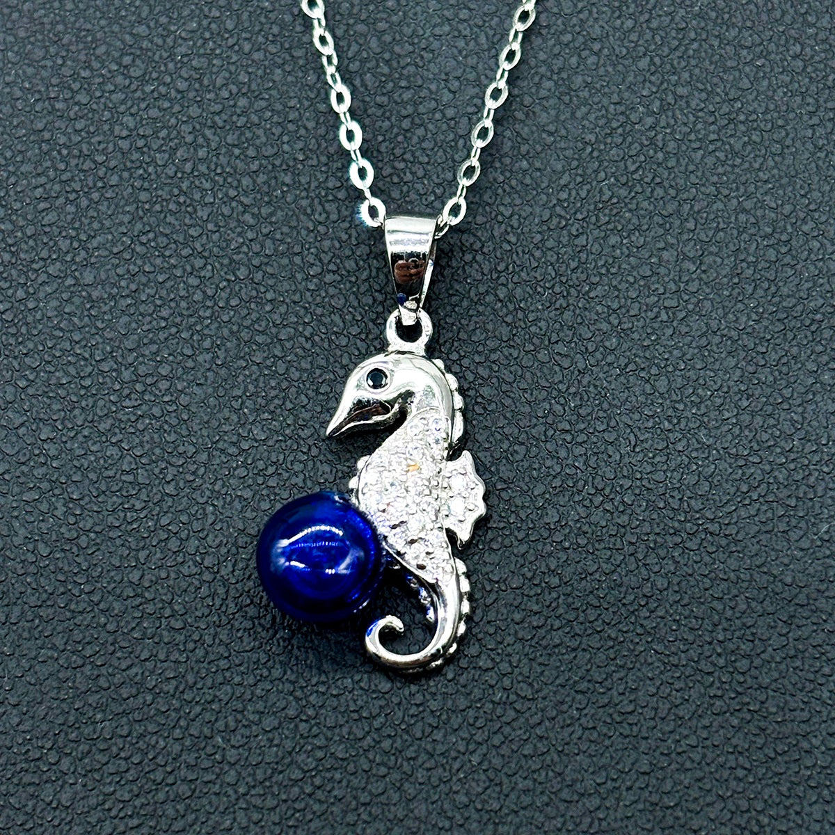 Sterling Silver Sea Horse Aroma Necklace - Navy | Energy & Healing | Diffuse on the go-2