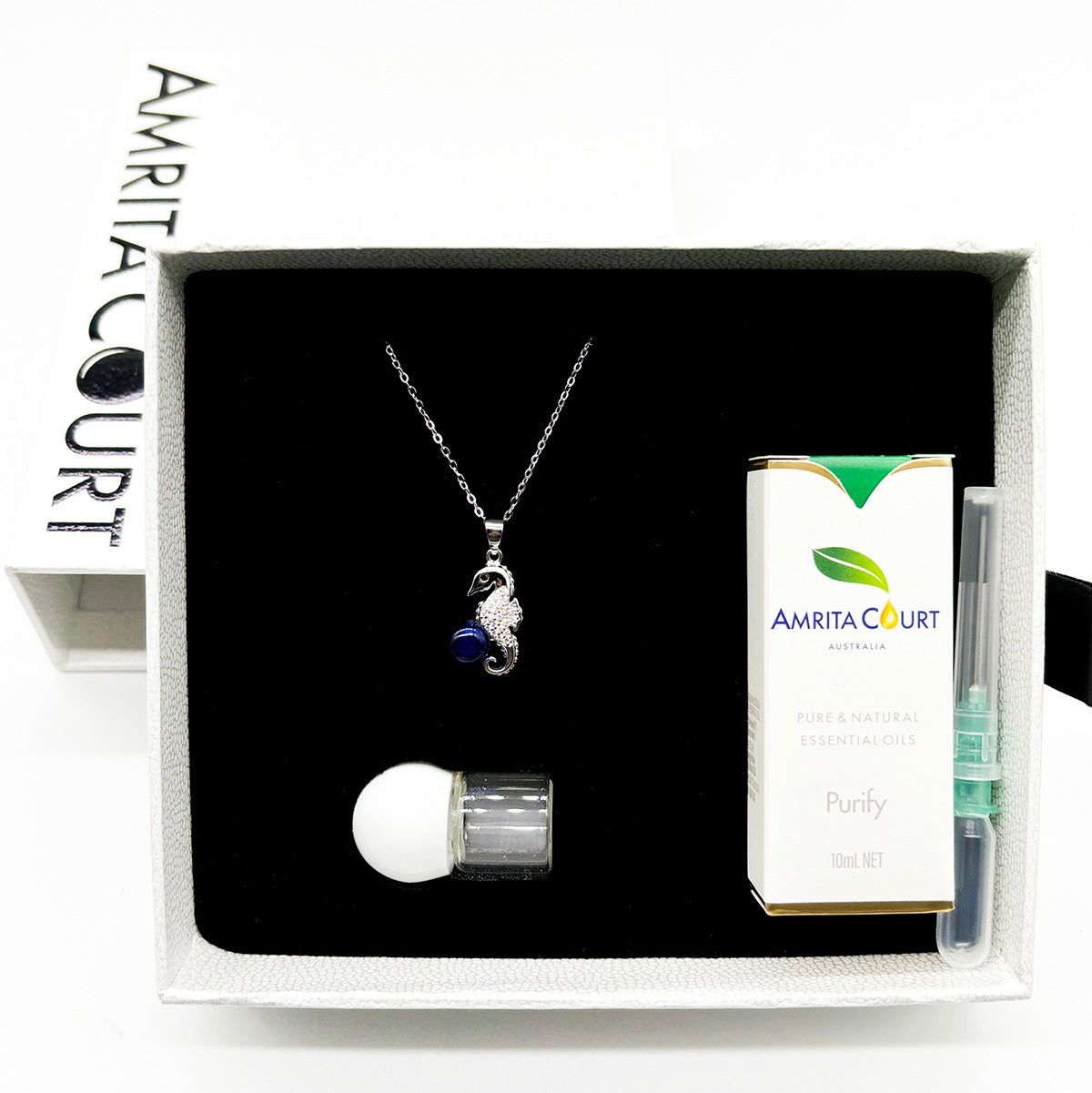 Sterling Silver Sea Horse Aroma Necklace - Navy | Energy & Healing | Diffuse on the go-4