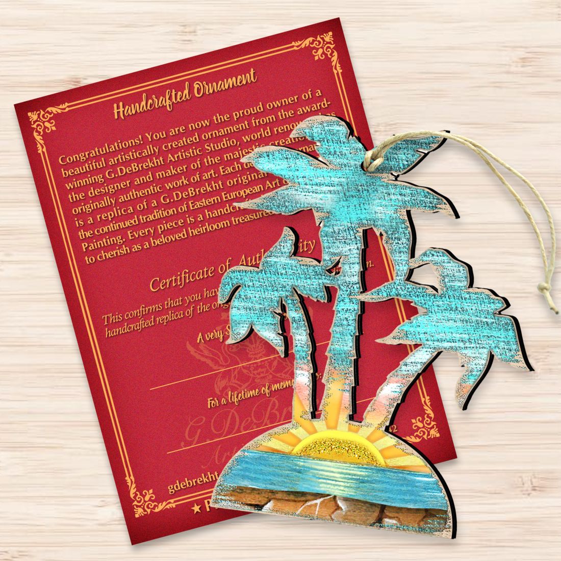 Rustic Palm Trees Wooden Ornaments by G. DeBrekht - Coastal Holiday Decor - 8198415-3