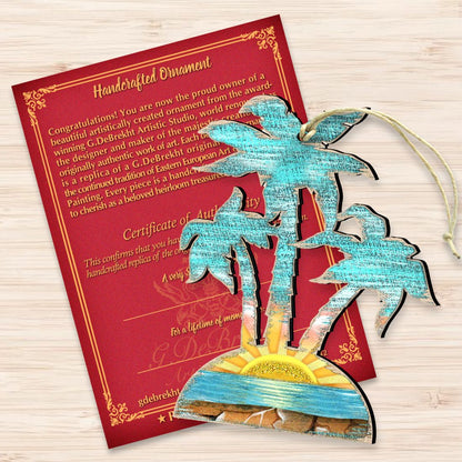 Rustic Palm Trees Wooden Ornaments by G. DeBrekht - Coastal Holiday Decor - 8198415-3