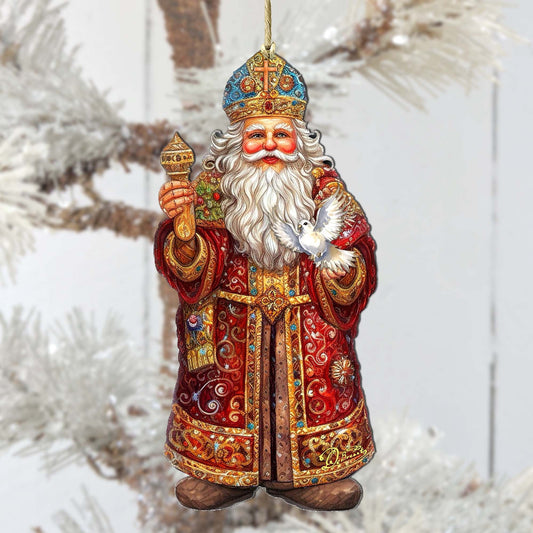 Santa's Dove of Hope Wooden Ornaments by G. Debrekht - Christmas Santa Snowman Decor - 8691416-0