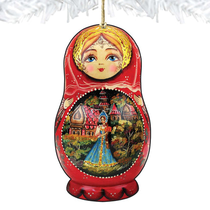 Scarlet Flower Matreshka Wooden Ornaments by G. DeBrekht - Christmas Santa Snowman Decor - 8115103-4