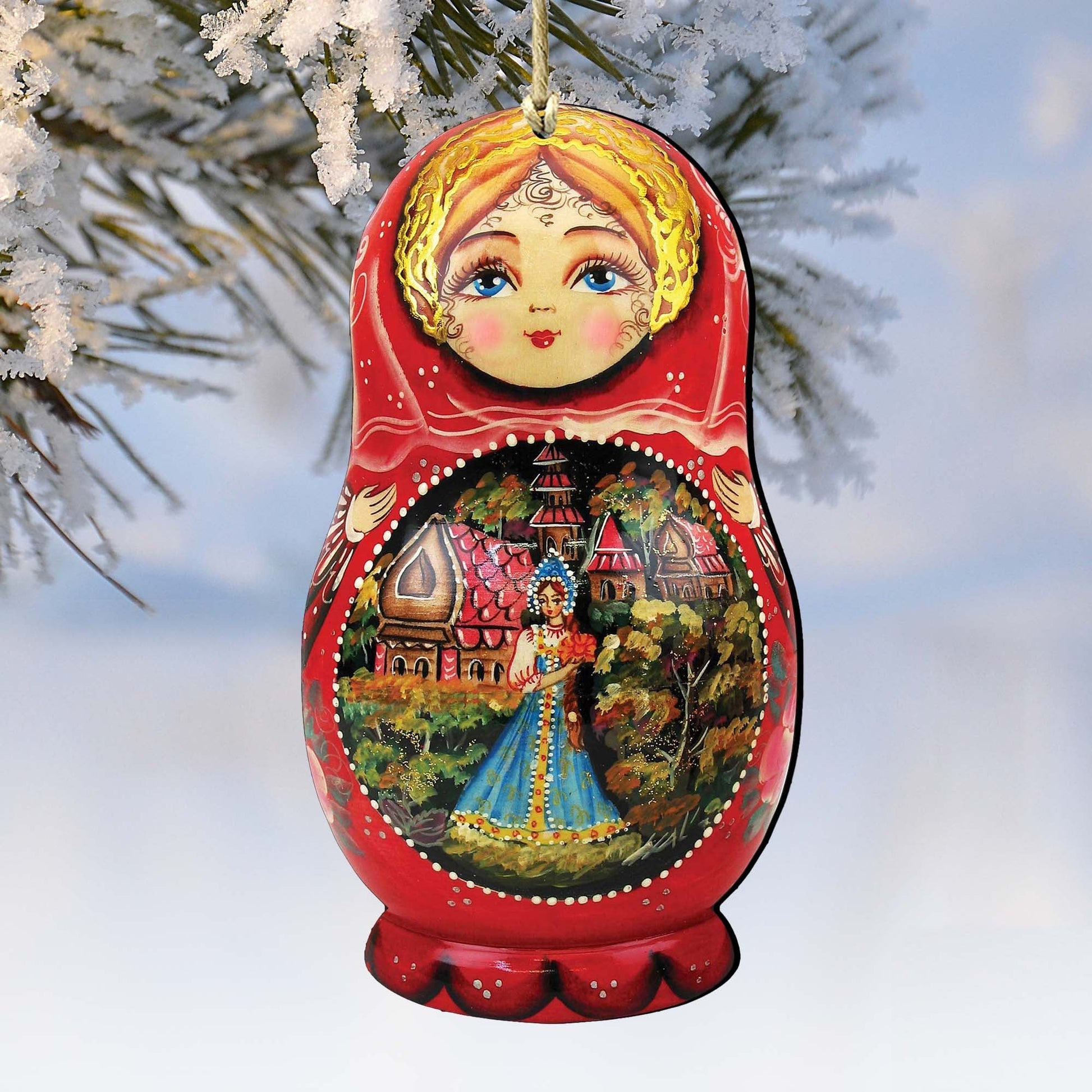 Scarlet Flower Matreshka Wooden Ornaments by G. DeBrekht - Christmas Santa Snowman Decor - 8115103-0