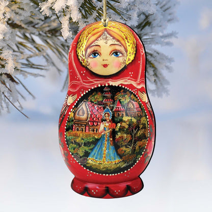 Scarlet Flower Matreshka Wooden Ornaments by G. DeBrekht - Christmas Santa Snowman Decor - 8115103-0