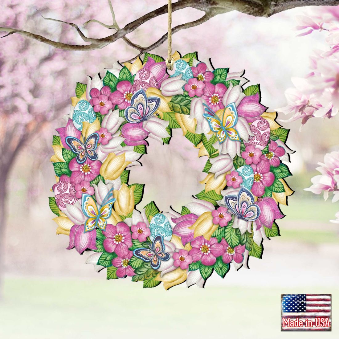 Flowers Spring Wreath Wooden Ornaments by G. DeBrekht - Easter Spring Decor - 8185301-1
