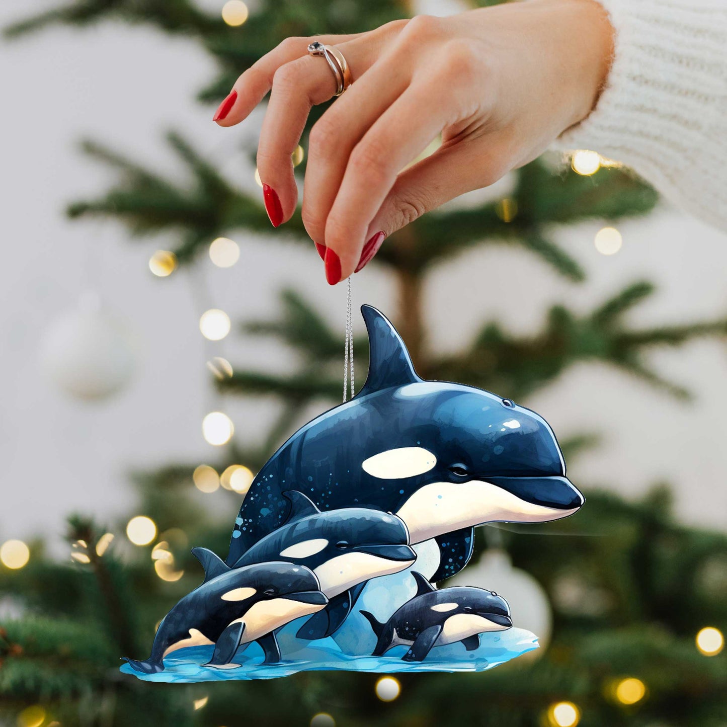 Alaskan Whale and Orca Eco Wood Ornaments Set of 2 by G. Debrekht - Wildlife Holiday Decor - 8091323S5-3