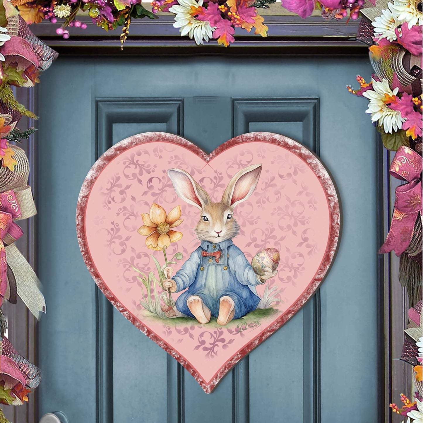 Easter Bunny Heart Holiday Door Decor by G. Debrekht - Easter Spring Decor - 8652780H-0