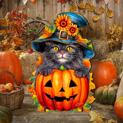 Halloween Black Cat Freestanding Decor - Halloween Outdoor Decor by G. Debrekht - Halloween Decor- 8652794F-1