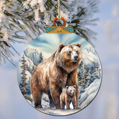 Grizzly Bear with Cub Wooden Ornaments by G.Debrekht - Wildlife Holiday Decor - 870070-0