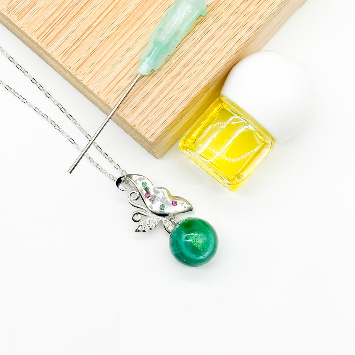 Sterling Silver Butterfly Aroma Necklace - Turquoise | Energy & Healing | Diffuse on the go-3