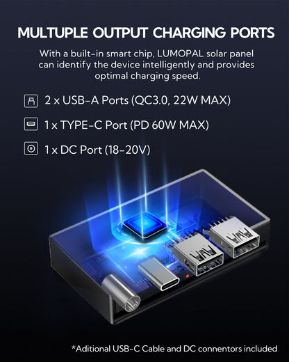 LUMOPAL 60W Foldable Portable Waterproof Solar Panel - Gray-2