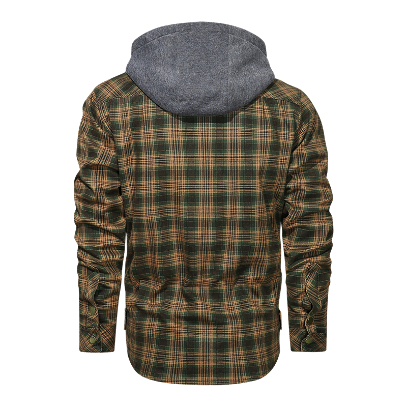 Men Long-sleeved Plaid Jacket Regular Fit Fleece Detachable Hoodies Jackets