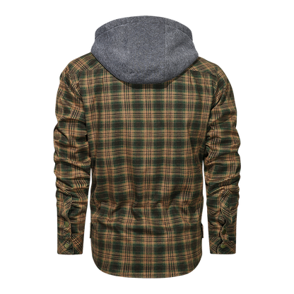 Men Long-sleeved Plaid Jacket Regular Fit Fleece Detachable Hoodies Jackets