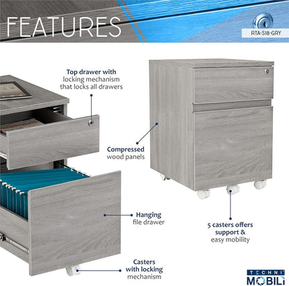 Rolling Lock and Storage 2 Drawer Vertical Filing Cabinet, 15.75" L X 17.75" W X 23" H,Grey-3