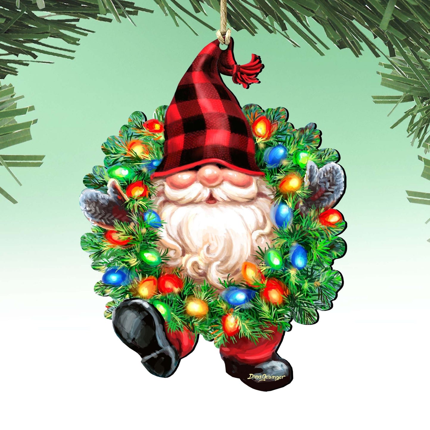 Bright Light Gnome Dwarf Wreath Wooden Ornaments by Gelsinger - Christmas Decor - 8161053-DG-0