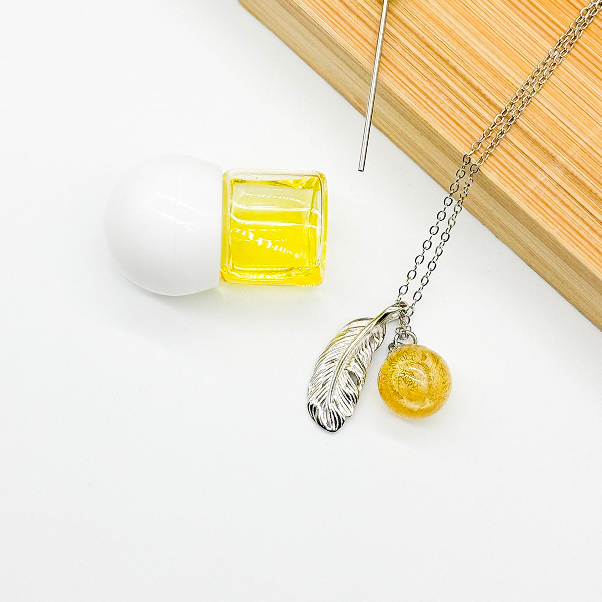 Sterling Silver Leave Aroma Necklace - Yellow | Energy & Healing | Diffuse on the go-1