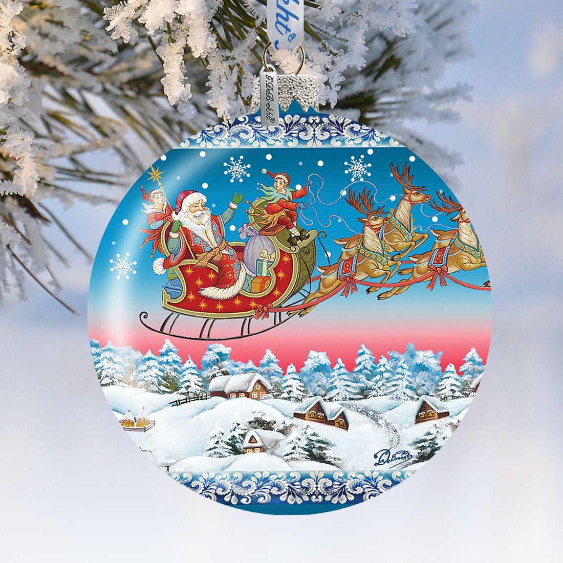 Up-Up Away Ball Glass Ornament Limited Edition by G. DeBrekht - Christmas Santa Snowman Decor - 73842-1