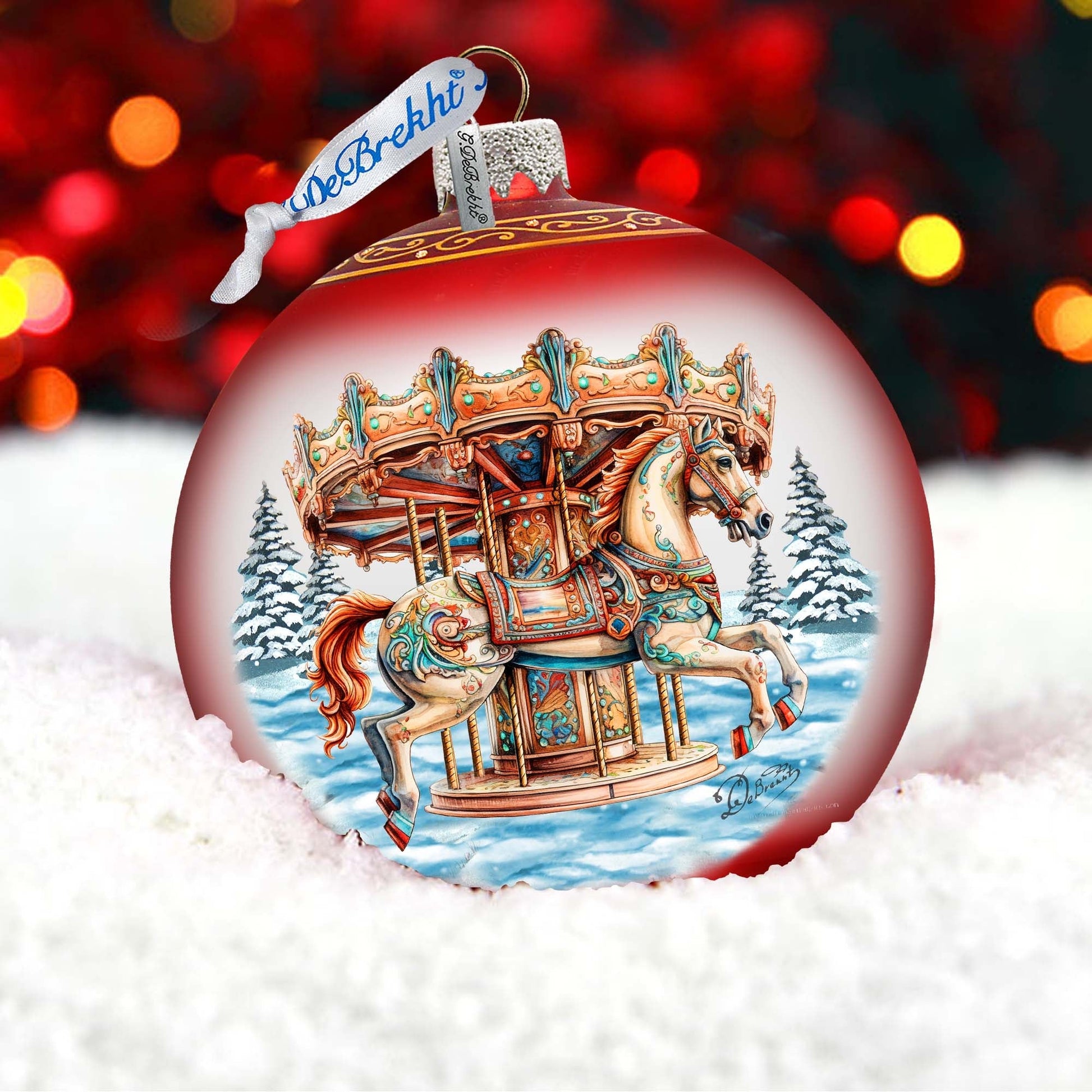 Winter Wonderland Carousel Lg Glass Ornament by G.Debrekht - Christmas Holiday Decor - 73953-4
