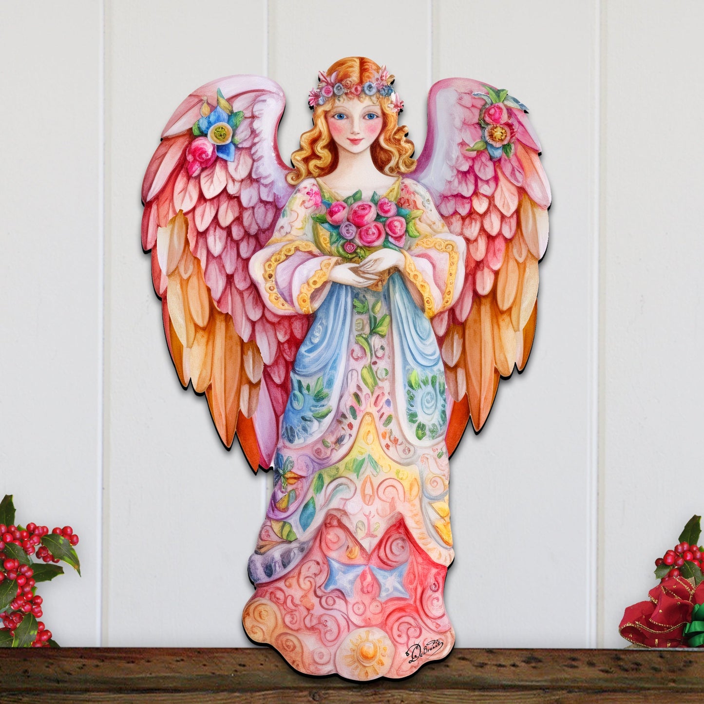 Pink Floral Angel Holiday Door Decor  by G. Debrekht - Christmas Decor - 8611023H-2