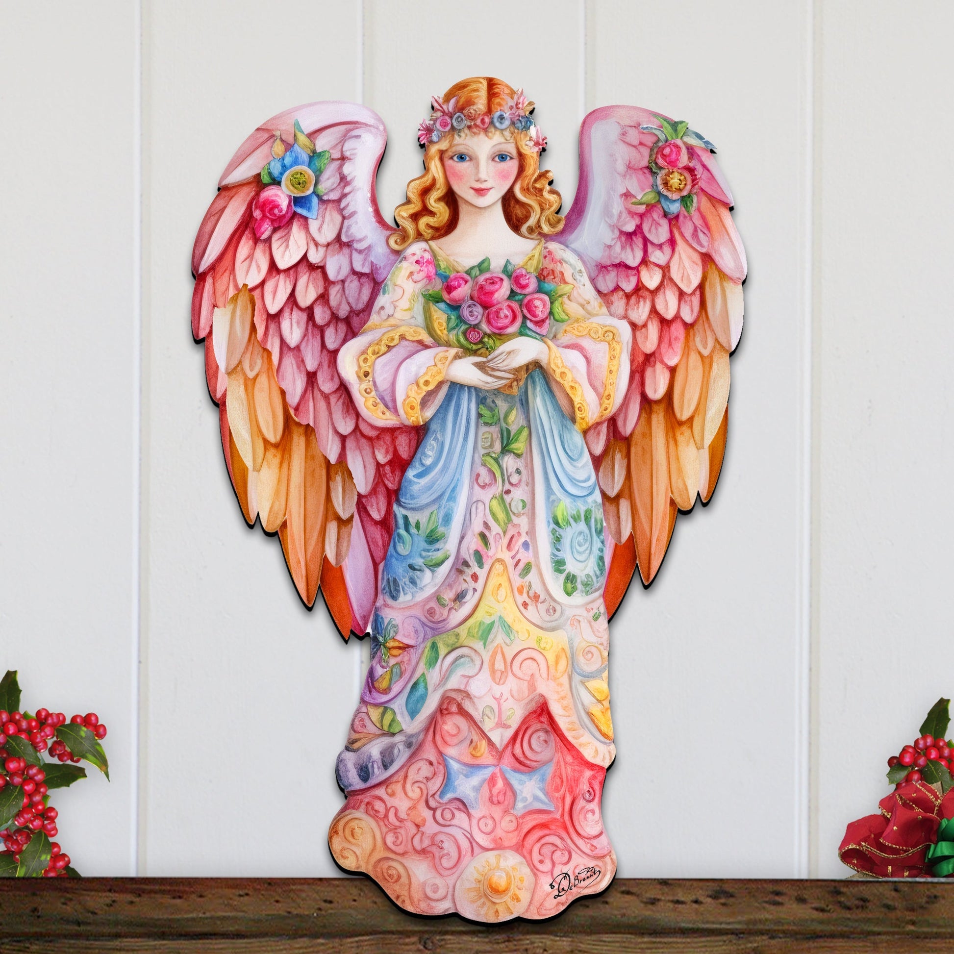 Pink Floral Angel Holiday Door Decor  by G. Debrekht - Christmas Decor - 8611023H-2