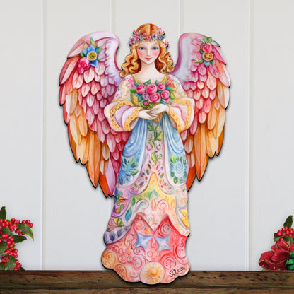 Pink Floral Angel Holiday Door Decor  by G. Debrekht - Christmas Decor - 8611023H-2