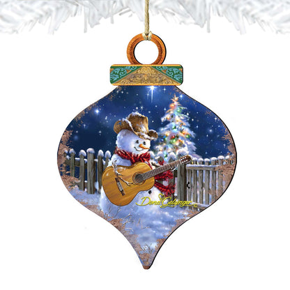 Guitar Player Snowman Wooden Ornaments of 2 by Gelsinger - Christmas Santa Snowman Decor - 8031120-1531-4