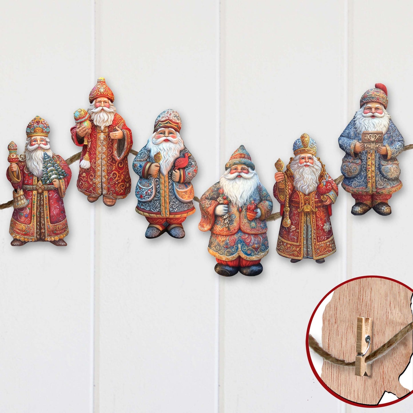 Santa Clip-On Eco Wood Decorative Ornaments Set of 6 by G. Debrekht - Christmas Decor - 8090032C-S6-2