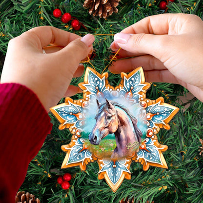 Horse Snowflake Wooden Ornaments by G. Debrekht - Nature Wildlife Decor - 8688431-2