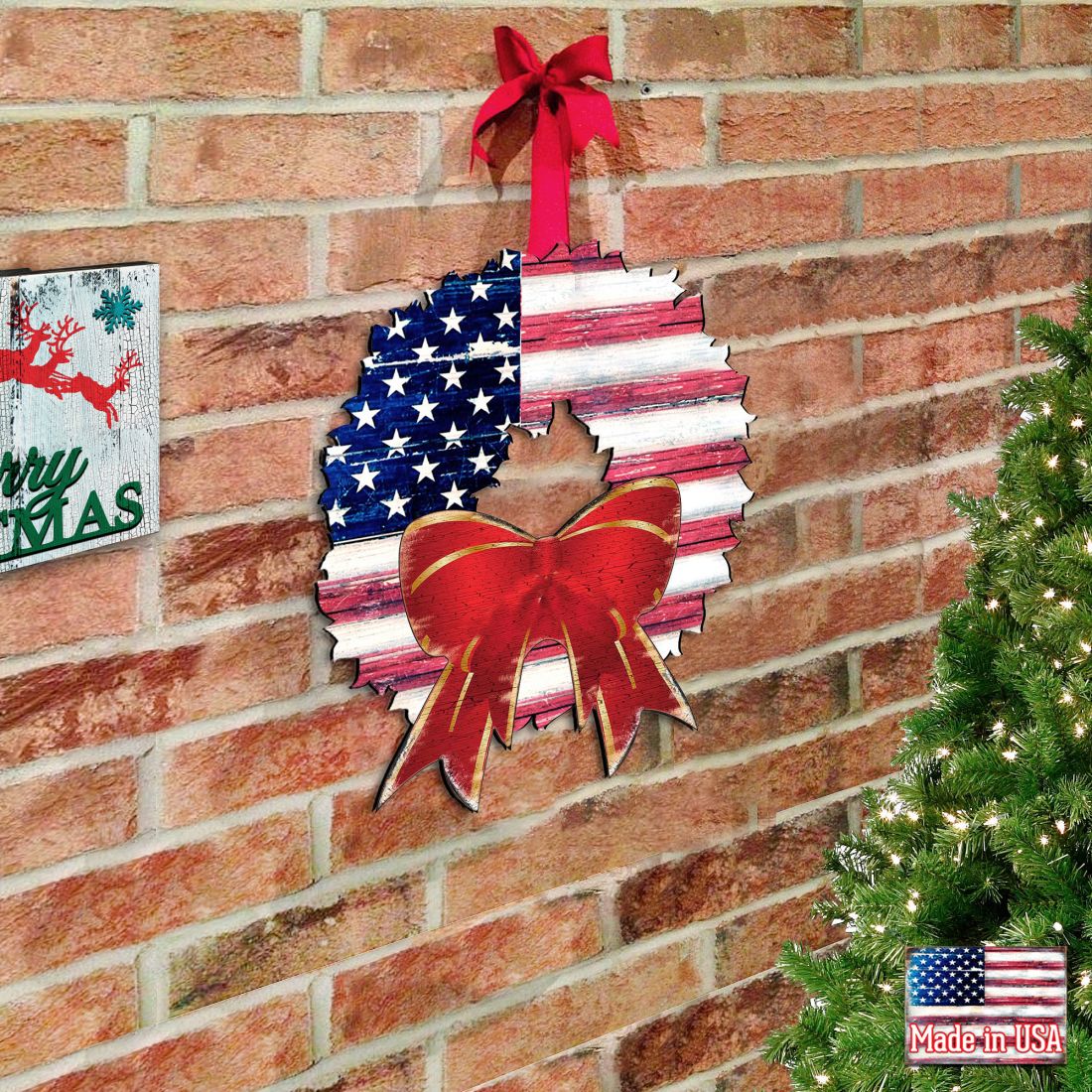 USA American Flag Wreath Holiday Door Decor by G. DeBrekht - American Christmas Decor - 8185302H-USA-3