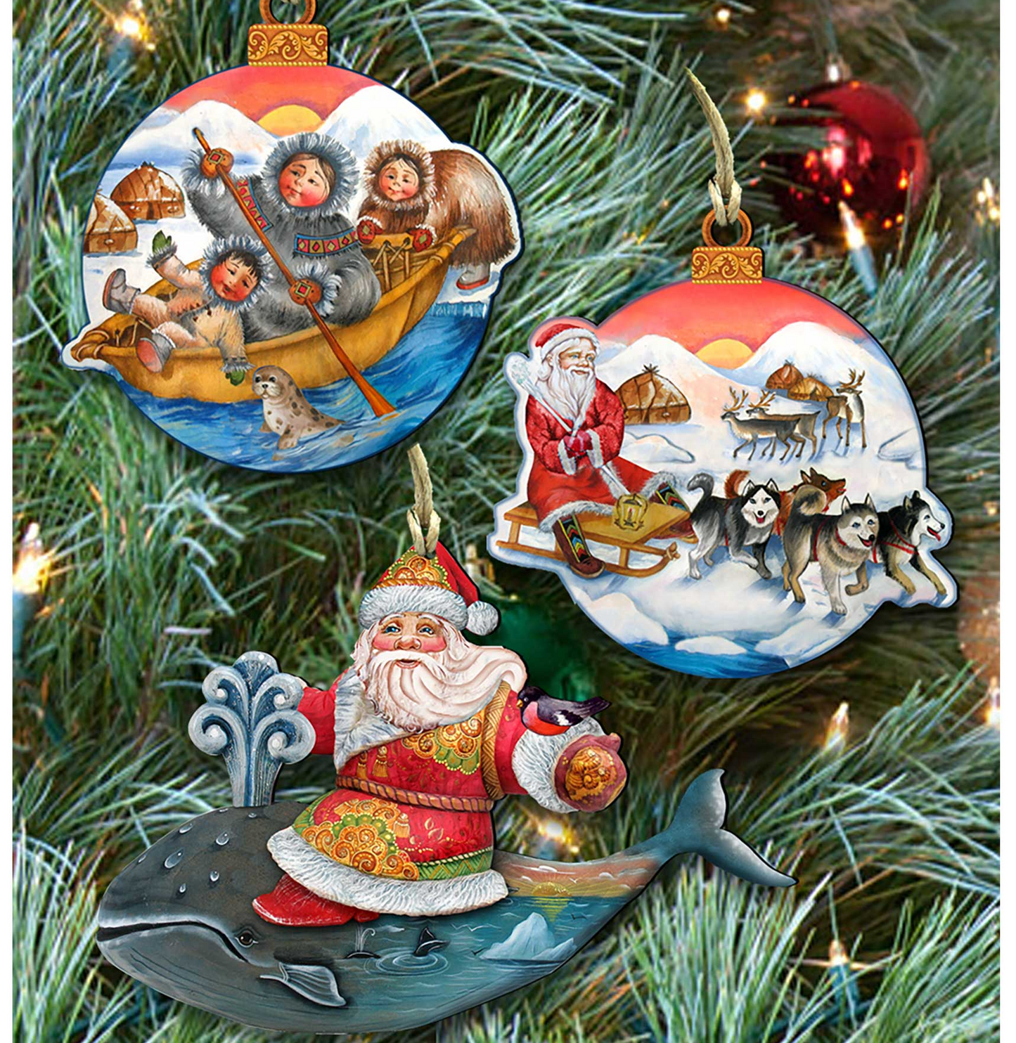 Christmas Journey Wooden Ornaments Set of 3 by G. DeBrekht - Christmas Santa Snowman Decor - 8100003S3-0