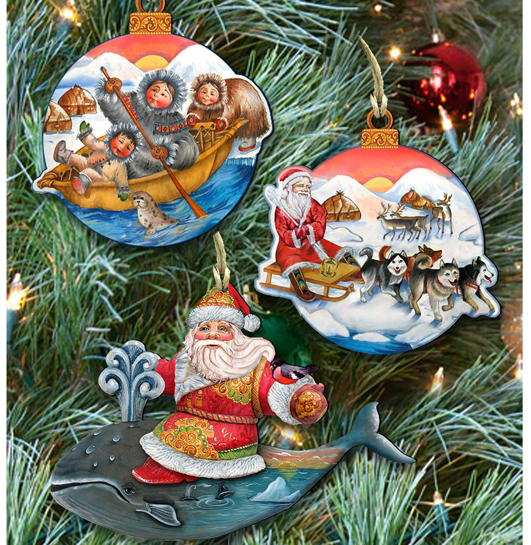Christmas Journey Wooden Ornaments Set of 3 by G. DeBrekht - Christmas Santa Snowman Decor - 8100003S3-0