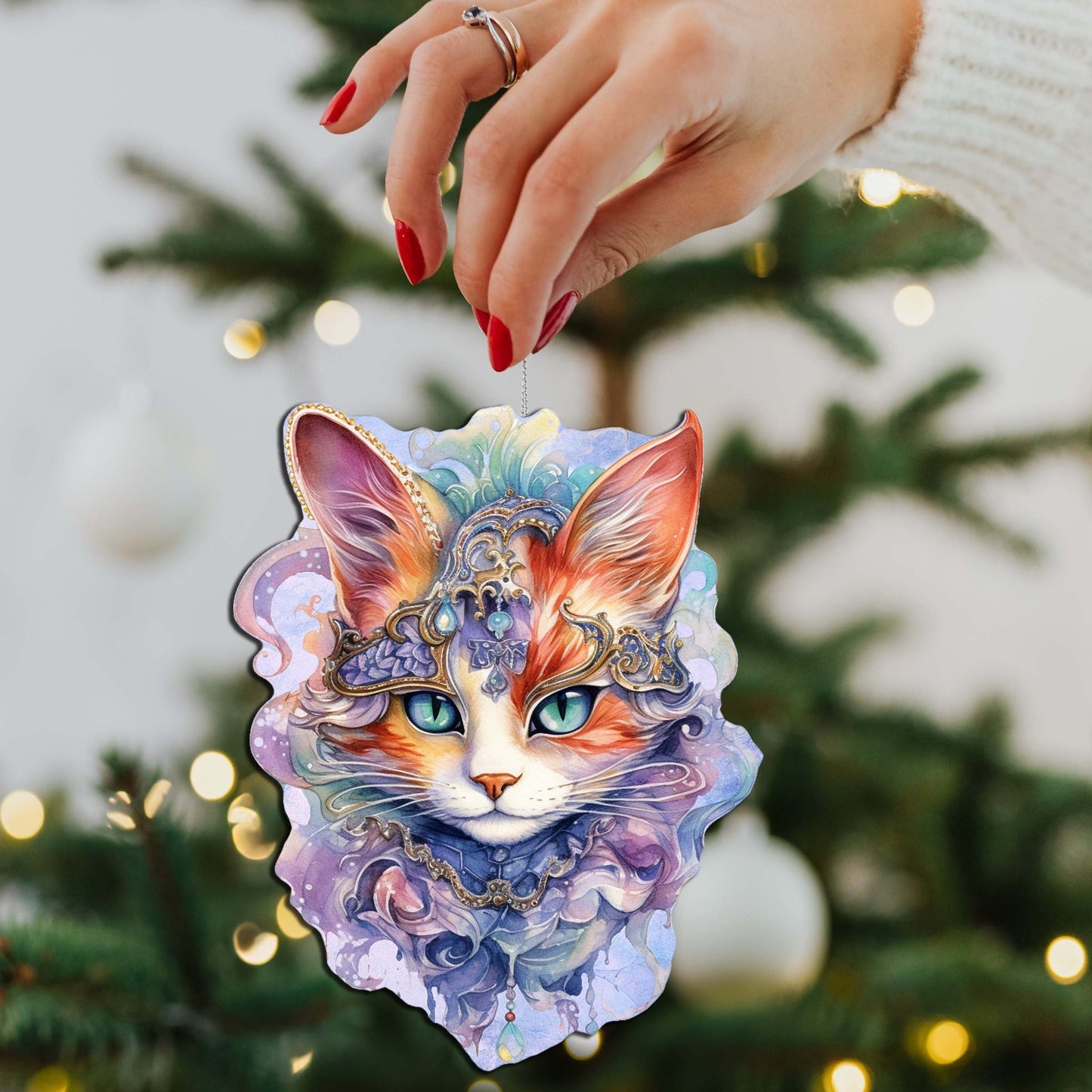 Beautiful Cats Decorative Eco Wood Ornaments Set of 3 by G. Debrekht - Christmas Decor - 8091033-S3-4
