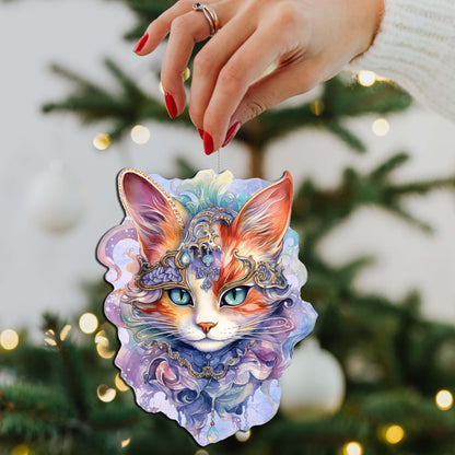 Beautiful Cats Decorative Eco Wood Ornaments Set of 3 by G. Debrekht - Christmas Decor - 8091033-S3-4
