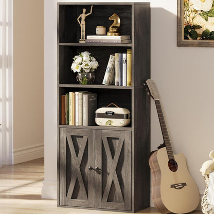 Industrial Bookshelves and Bookcases with Doors 11.8 in Depth Floor Standing 5 Shelf Display Storage Shelves Bookcase Home Decor Furniture for Home, Office, Living Room, Bedroom-3
