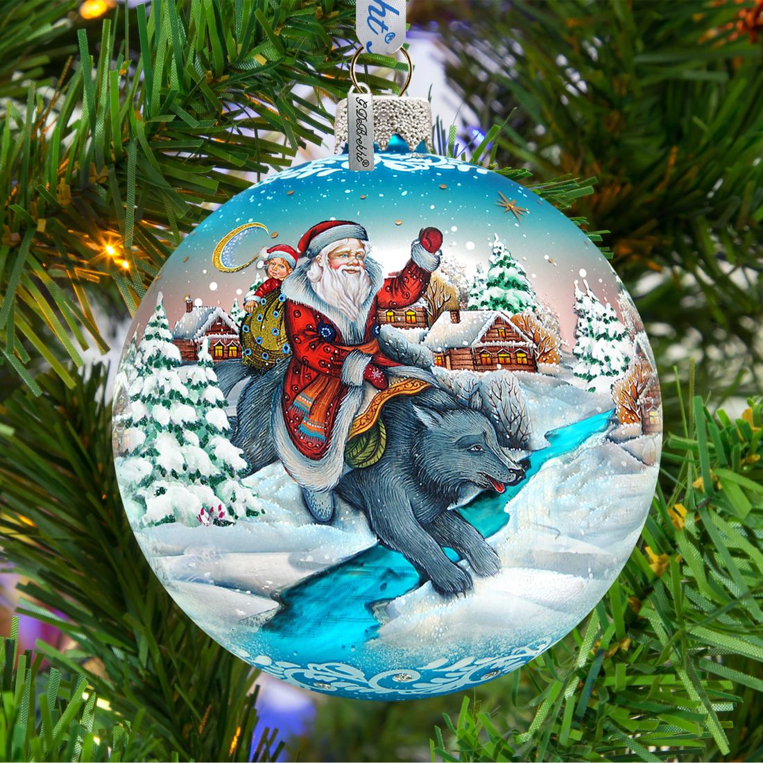 Christmas Arrival Fairytale Glass Ornament Limited Edition by G. DeBrekht - Christmas Santa Snowman Decor - 73866-1