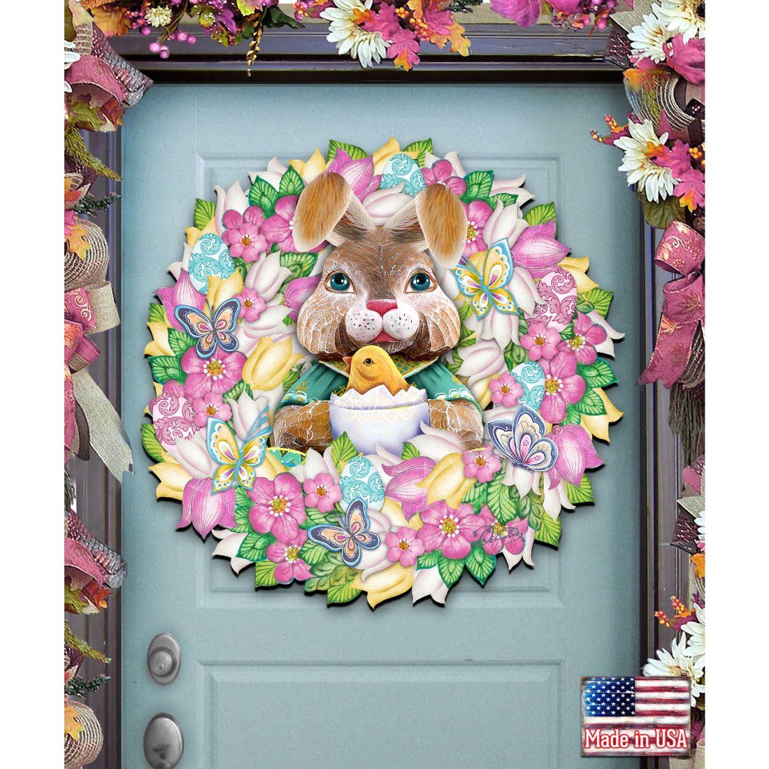 Bunny Holiday Door Wreath by G. DeBrekht - Easter Spring Decor - 8185301-2H-0