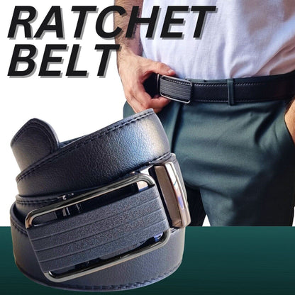 Leather Ratchet Belt For Men Adjustable Size, Slide Buckle