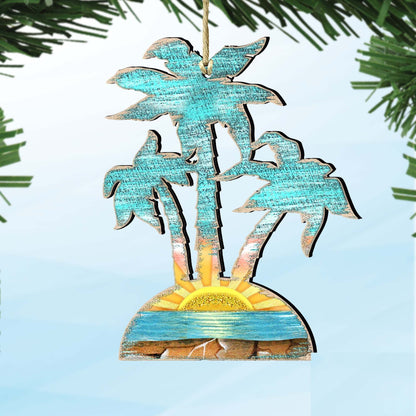 Rustic Palm Trees Wooden Ornaments by G. DeBrekht - Coastal Holiday Decor - 8198415-0