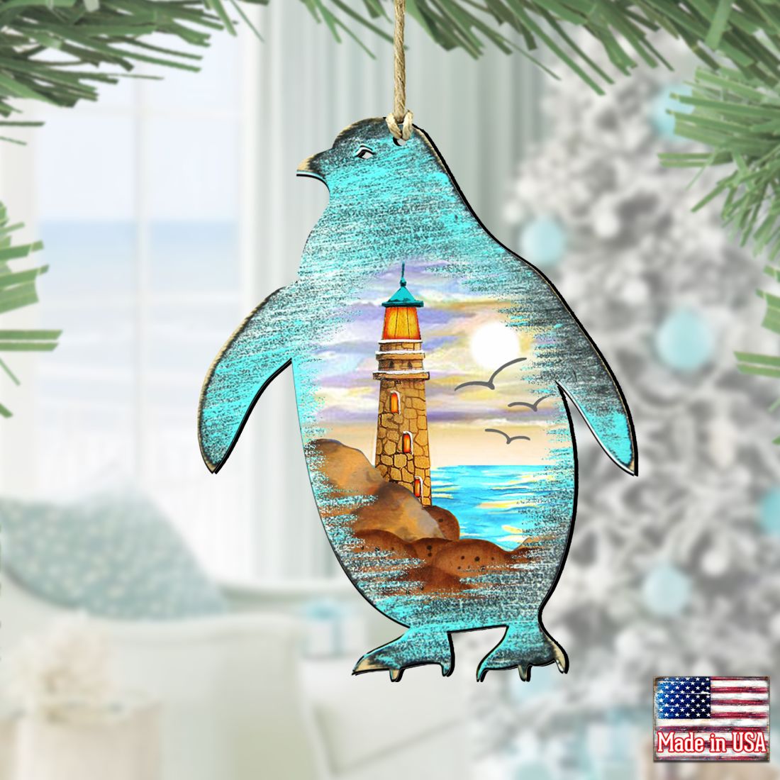 Penguins Wooden Ornaments by G. DeBrekht - Coastal Holiday Decor - 8198542-1